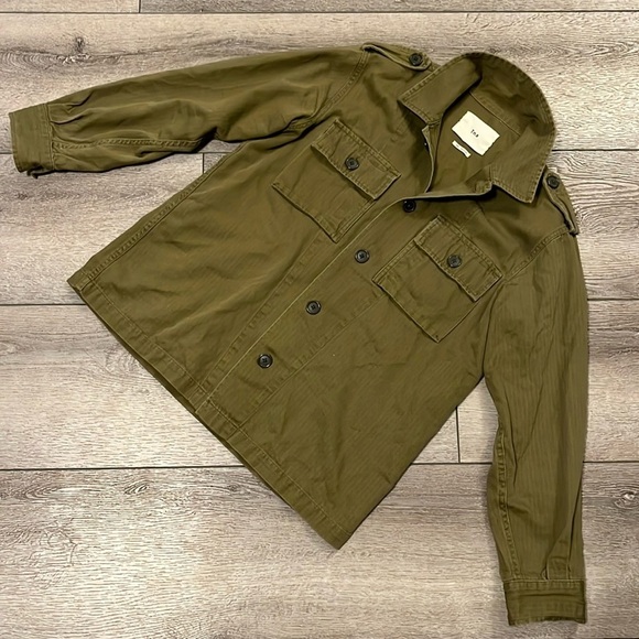 Aritzia TNA Womens S Green Cotton Utility Military Button Down Top Jacket XXS - Picture 1 of 4